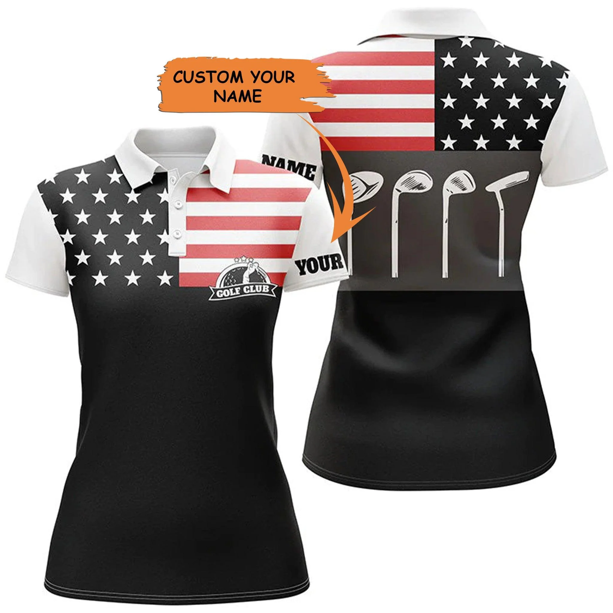Custom Golf Women Polo Shirt - Women Golf Polo Shirt Golf Club American Flag Patriot Golf Custom Name Black Golf Shirt - Perfect Polo Shirt For Women