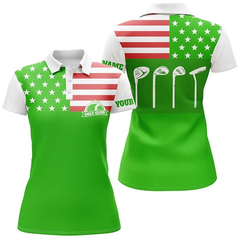 Custom Golf Women Polo Shirt - Women Golf Polo Shirt Golf Club American Flag Patriot Golf Custom Name Green Golf Shirt - Perfect Polo Shirt For Women - Image 2