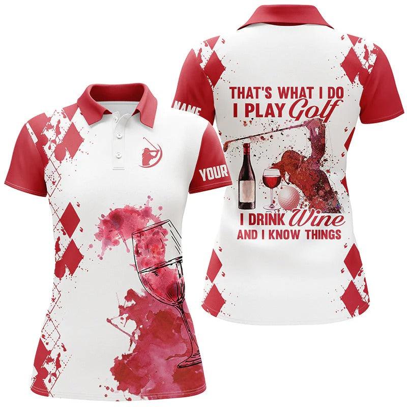 Custom Golf Women Polo Shirt - Women Golf Polo Shirt Golf & Wine Custom Name That's What I Do I Play Golf Drink Wine - Perfect Polo Shirt For Women - Image 2