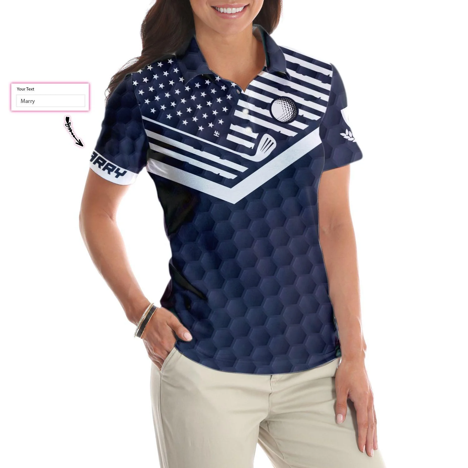 Custom Golf Women Polo Shirt - Your Hole Is My Goal American Flag Golf Custom Name Women Polo Shirt - Perfect Gift For Women, Golfers, Golf Lover - Image 4