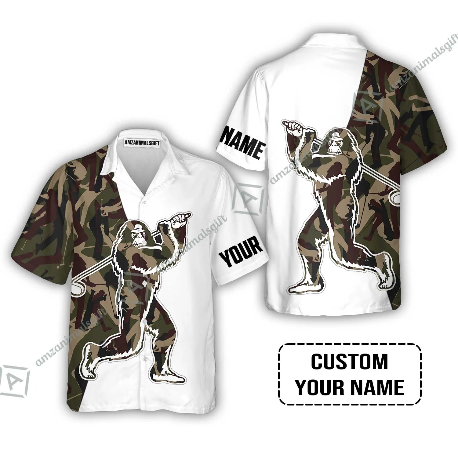 Custom Golf Women Sleeveless Polo Shirt - Funny Bigfoot Golf Polo Shirts, Camo Pattern Custom Name Sasquatch Playing Golf Apparel - Image 8