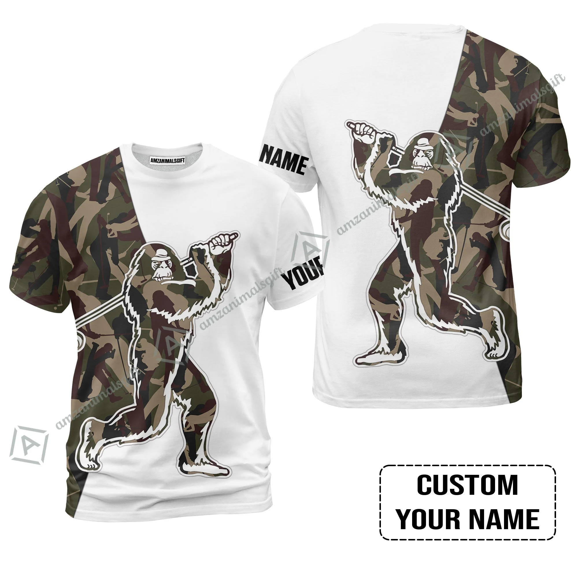 Custom Golf Women Sleeveless Polo Shirt - Funny Bigfoot Golf Polo Shirts, Camo Pattern Custom Name Sasquatch Playing Golf Apparel - Image 9