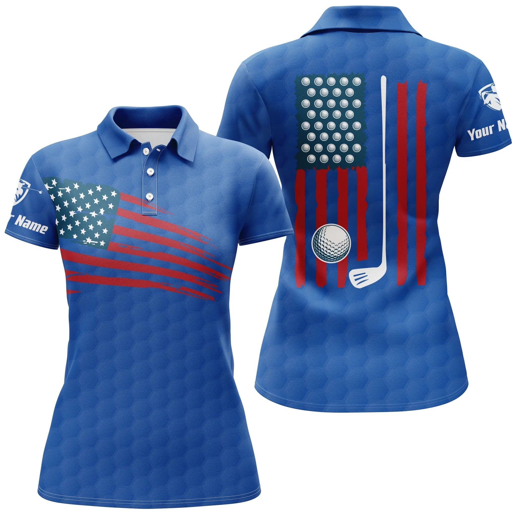 Custom Golf Womens Polo Shirt - Womens Golf Polo Shirt American Flag Patriotic Golf Shirts Custom Name - Perfect Polo Shirt For Womens, Golf Lover - Image 4