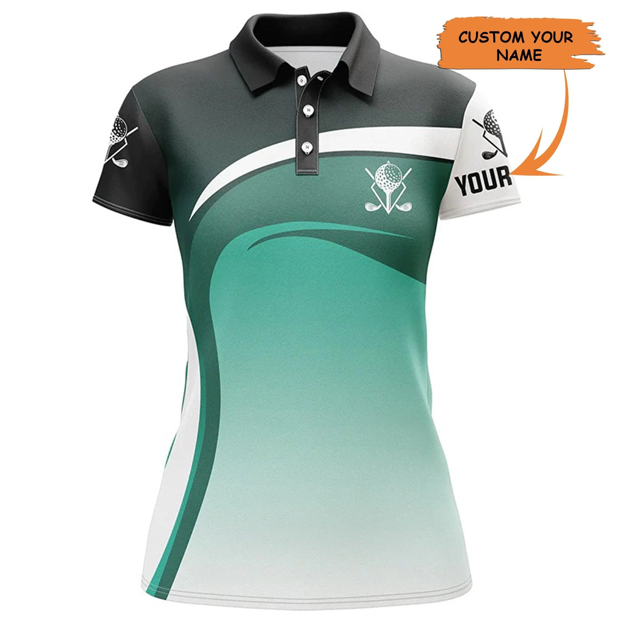 Custom Golf Womens Polo Shirt - Womens Golf Polo Shirts Custom Name Black, White, Green Golf Tournament Polo Shirts - Perfect Polo Shirt For Womens