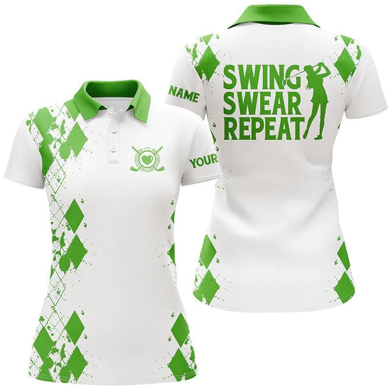 Custom Golf Womens Polo Shirt - Womens Golf Polos Shirts Custom Name Swing Swear Repeat White Golf Shirt - Perfect Polo Shirt For Womens, Golf Lover - Image 2