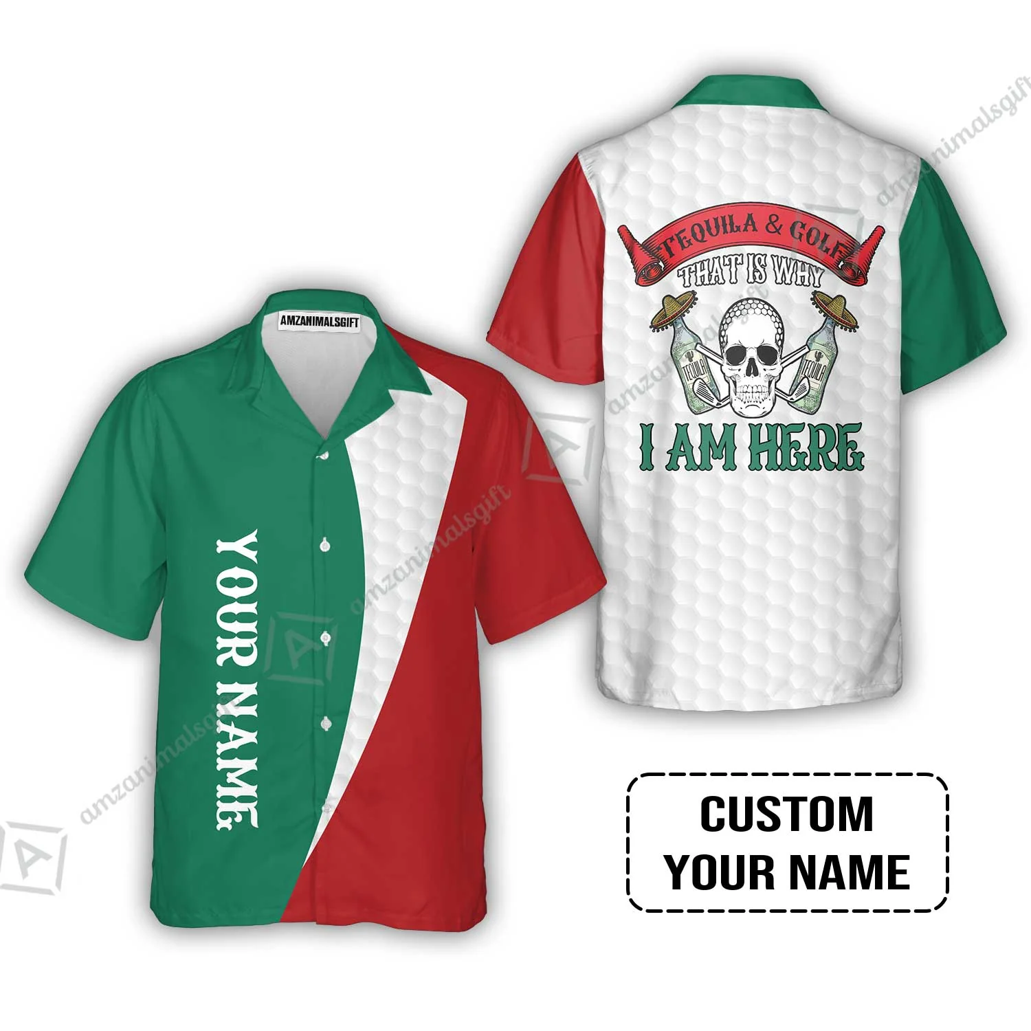 Custom Golf Zip Polo Shirt - Golf Men Custom Name Zip Polo Shirt, Tequila & Golf, Skull Golf Custom Zip Polo Shirt - Image 5