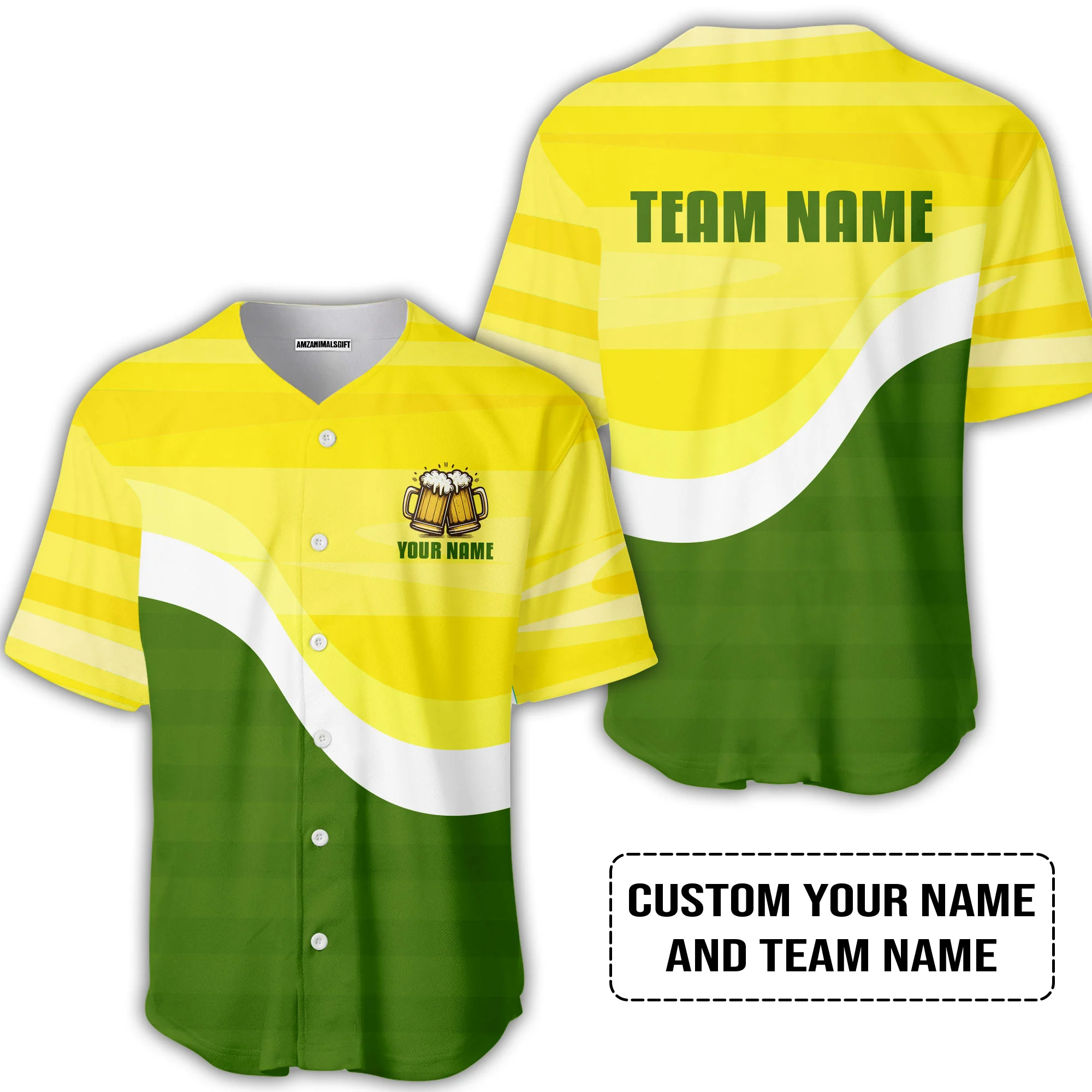 Custom Green Yellow Beer Pattern Design Oktoberfest Beer Festival Performance T-Shirt - Image 5