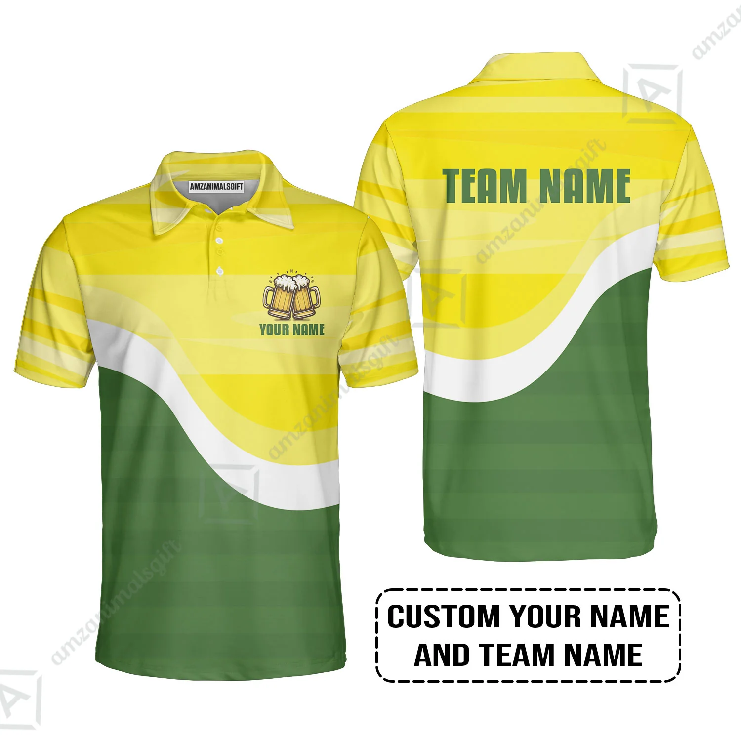 Custom Green Yellow Beer Pattern Design Oktoberfest Beer Festival Performance T-Shirt - Image 4