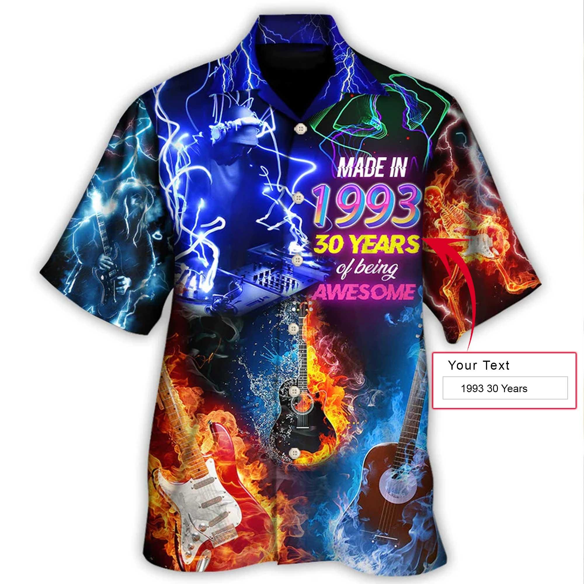 Custom Guitar Neon Style Aloha Hawaiian Shirt For Summer, Music Is My Life Made In 1993 Hawaiian Shirts Outfit For Men Women, Music Guitar Lovers