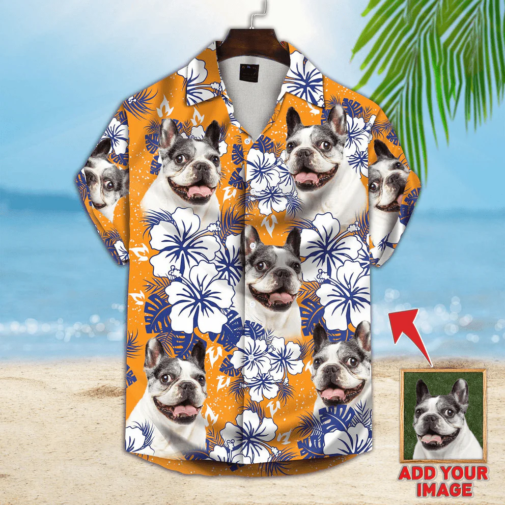 Custom Hawaiian Shirt With Dog & Cat Face - Flowers Pattern Orange Color Aloha Shirt - Personalized Hawaiian Shirt For Men & Women, Pet Lovers - Image 3