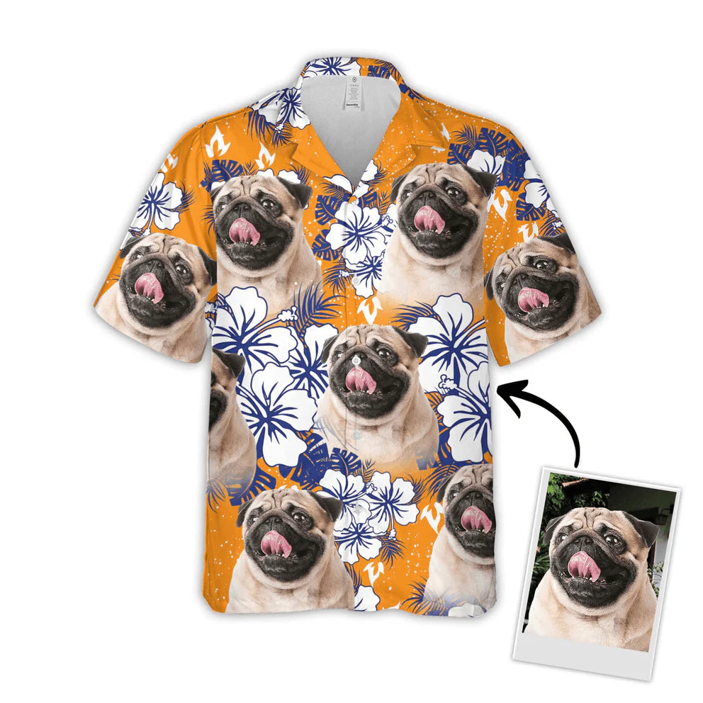 Custom Hawaiian Shirt With Dog & Cat Face - Flowers Pattern Orange Color Aloha Shirt - Personalized Hawaiian Shirt For Men & Women, Pet Lovers - Image 4