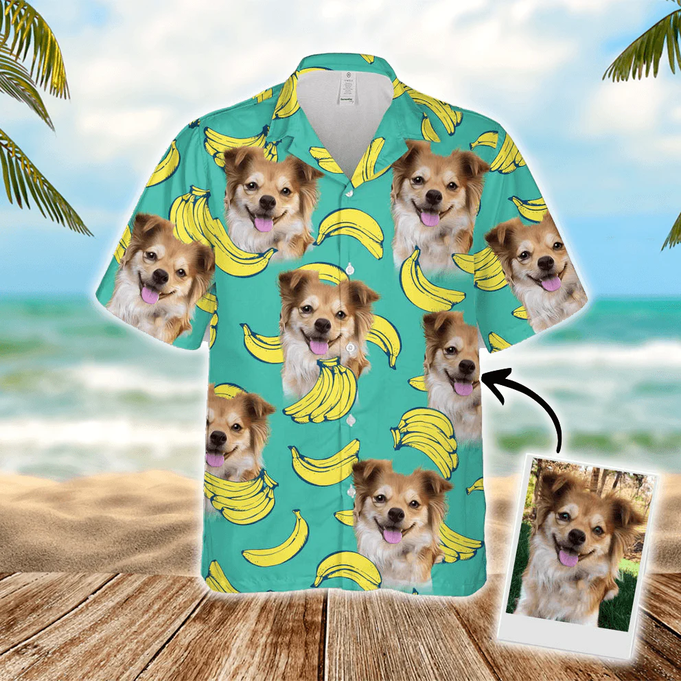 Custom Hawaiian Shirt With Pet Face - Banana Pattern Mint Color, Custom Dog & Cat Aloha Shirt- Personalized Hawaiian Shirt For Men & Women, Pet Lovers