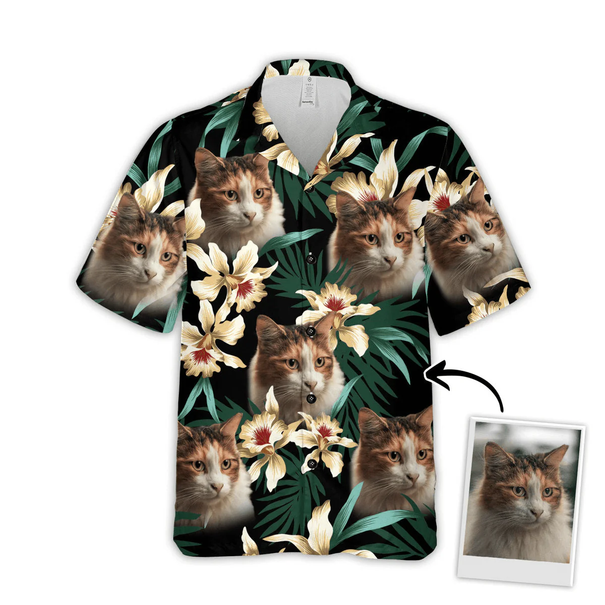 Custom Hawaiian Shirt With Pet Face - Leaves & Flowers Pattern Dark Green Color Aloha Shirt - Personalized Hawaiian Shirt For Men & Women, Pet Lovers - Image 11