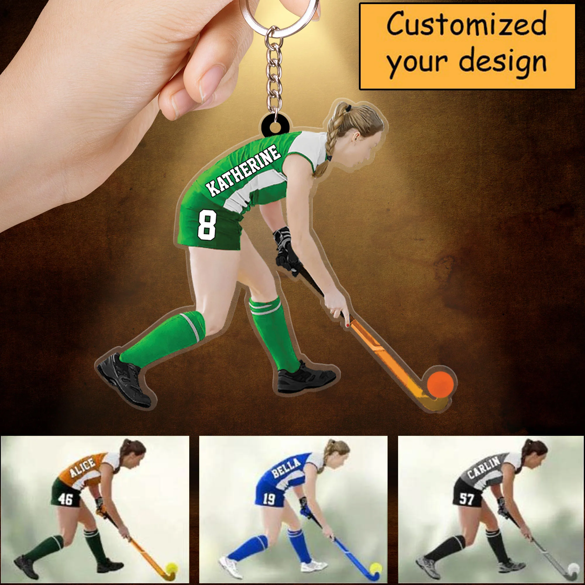 Custom Hockey Acrylic Christmas Keychain, Personalized Woman, Girl, Female Field Hockey Acrylic Keychain For Hockey Lover, Christmas, New Year - Image 2