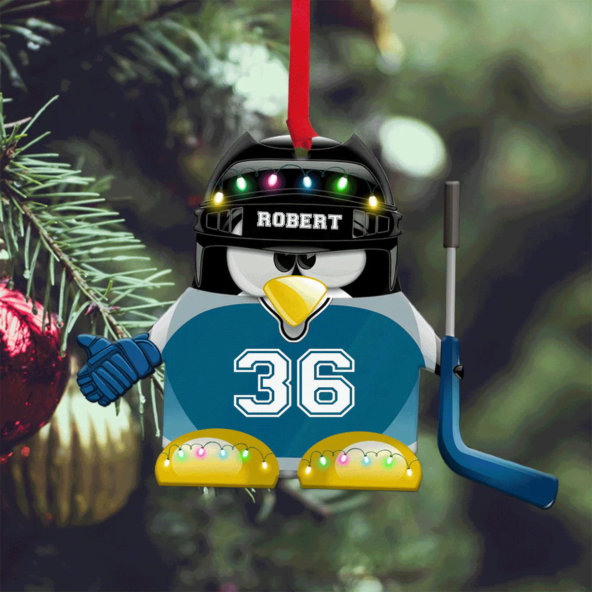 Custom Hockey Acrylic Ornament, Hockey Penguin With Hockey Stick Personalized Christmas Ornament For Family, Christmas, New Year - Image 3