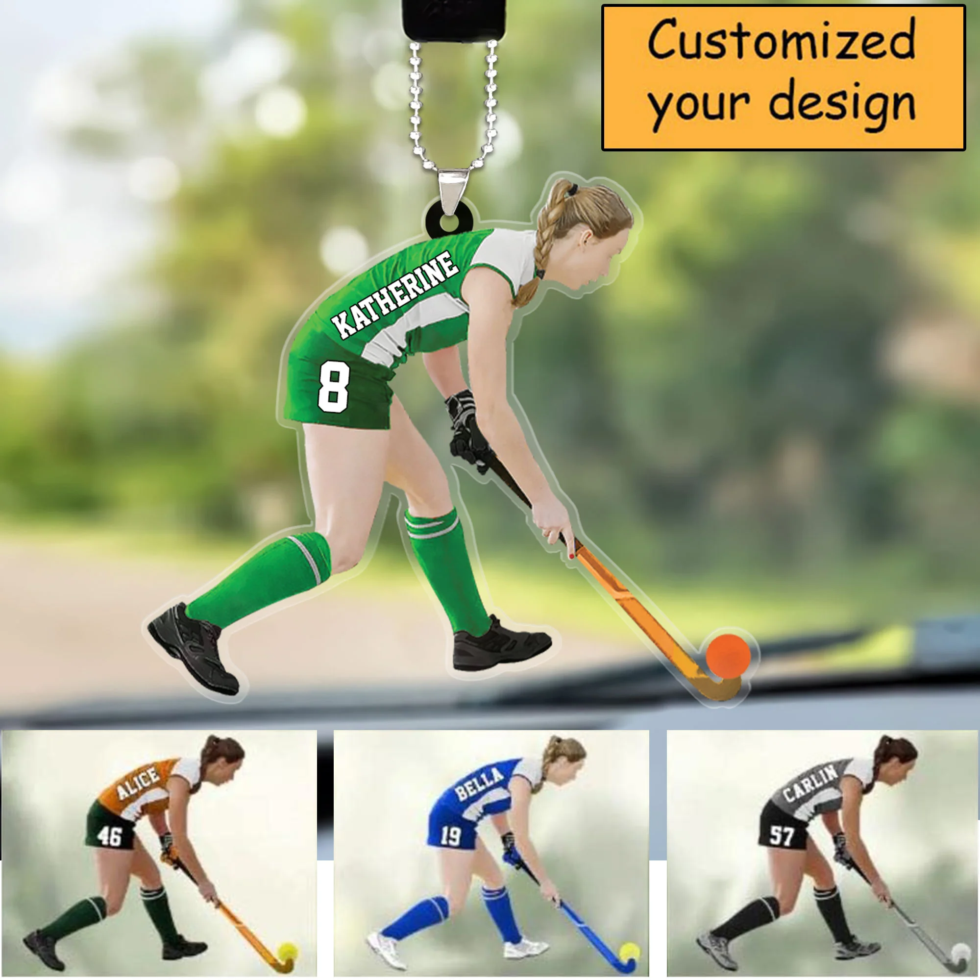 Custom Hockey Christmas Car Ornament, Personalized Woman, Girl, Female Field Hockey Car Ornament For Hockey Lover, Christmas, New Year - Image 2
