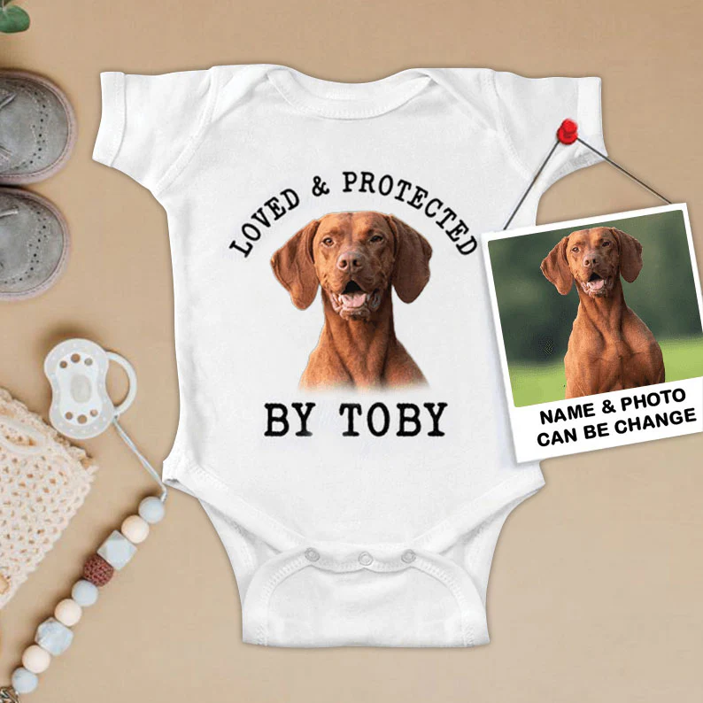 Custom Hungarian Vizsla Baby Onesies, Loved & Protected By Custom Dog Newborn Onesies, Personalized Onesies - Perfect Gift For Baby, Baby Gift Onesie - Image 2