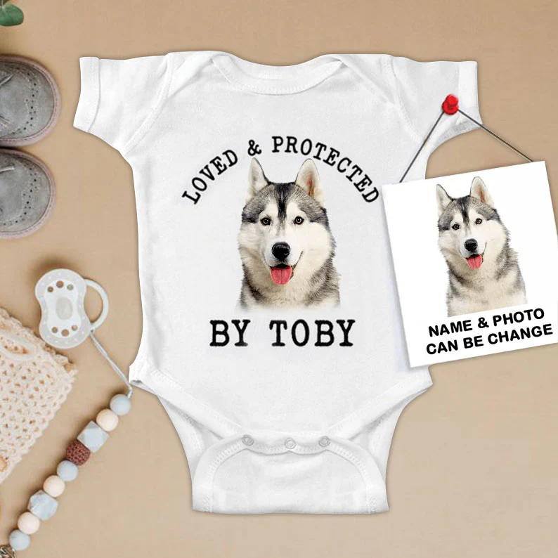 Custom Husky Baby Onesies, Loved & Protected By Custom Dog Newborn Onesies, Personalized Onesies - Perfect Gift For Baby, Baby Gift Onesie - Image 2