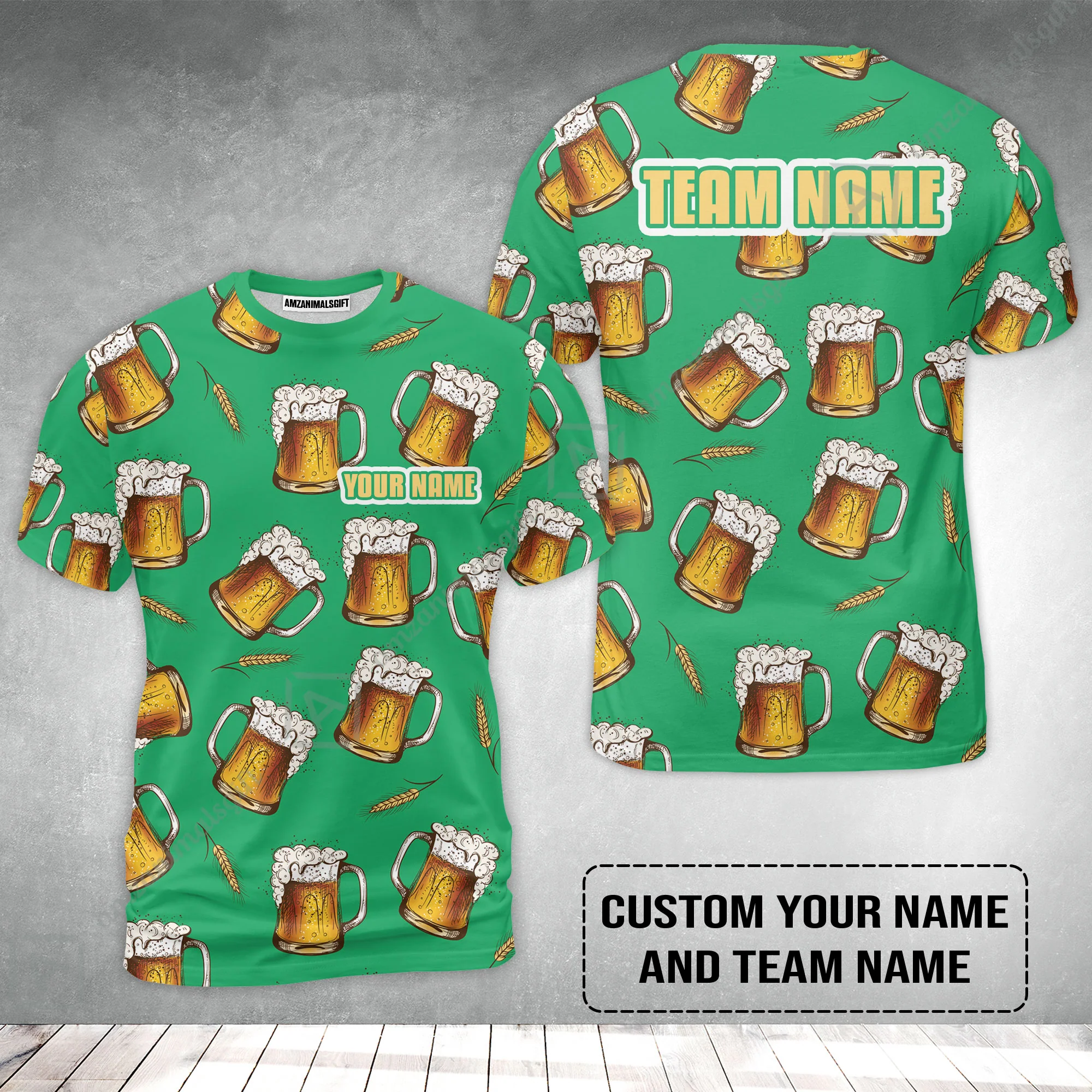 Custom Irish Green Beer Pattern Design Oktoberfest Beer Festival Performance T-Shirt - Image 2