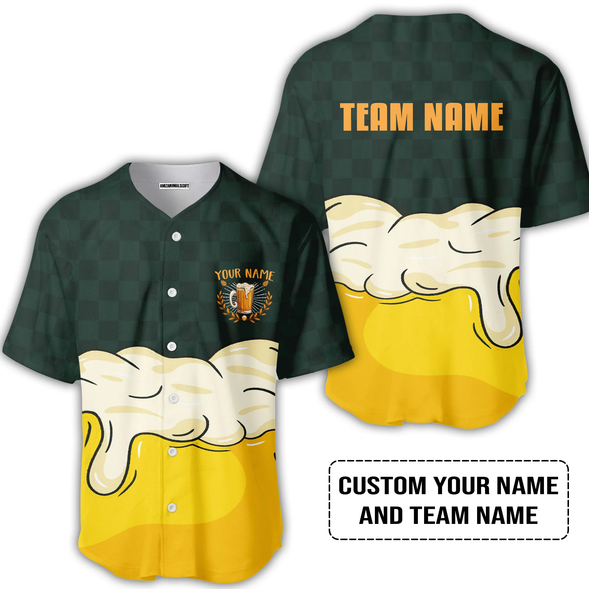 Custom Irish Green Yellow Beer Pattern Design Oktoberfest Beer Festival Performance Baseball Jersey