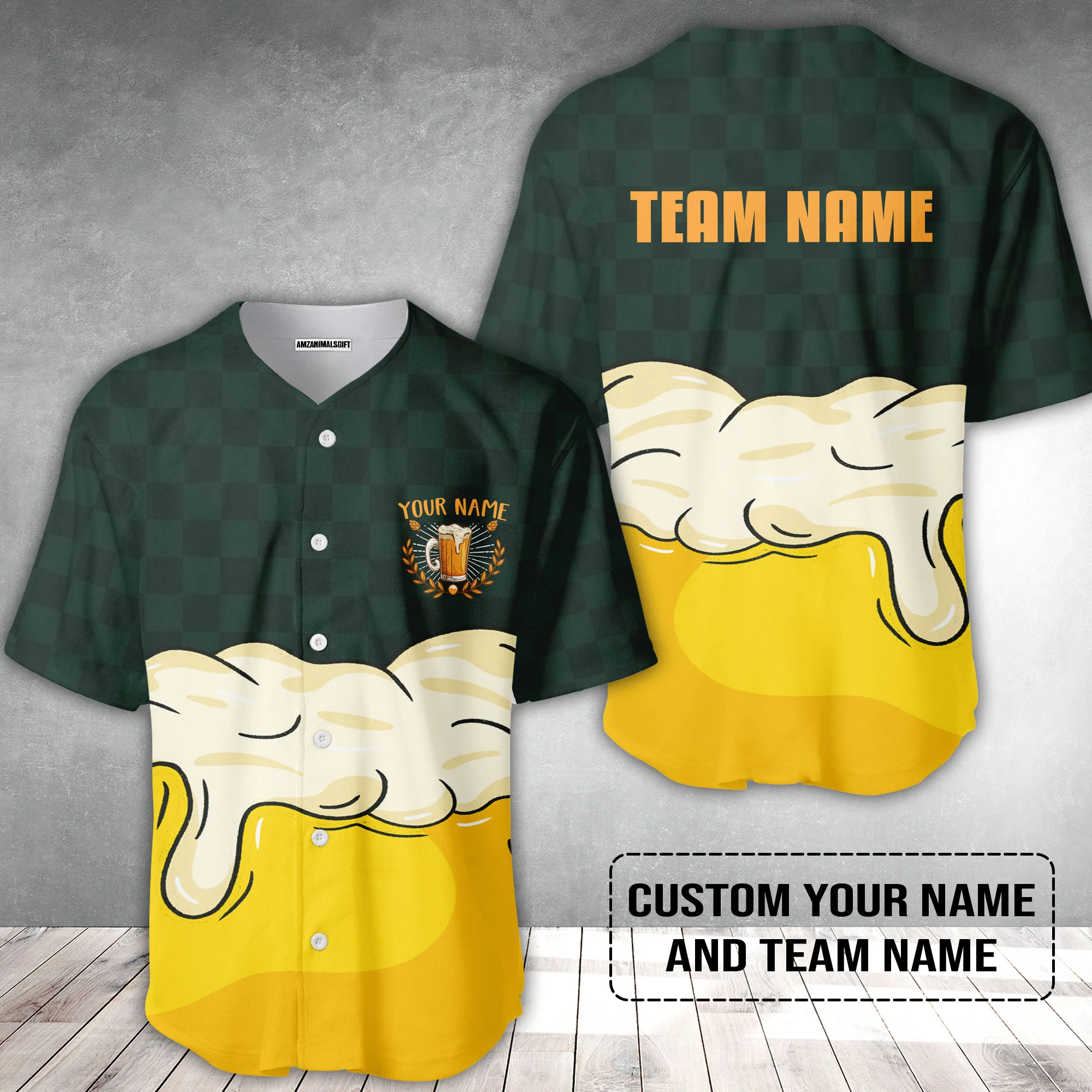 Custom Irish Green Yellow Beer Pattern Design Oktoberfest Beer Festival Performance Baseball Jersey - Image 2
