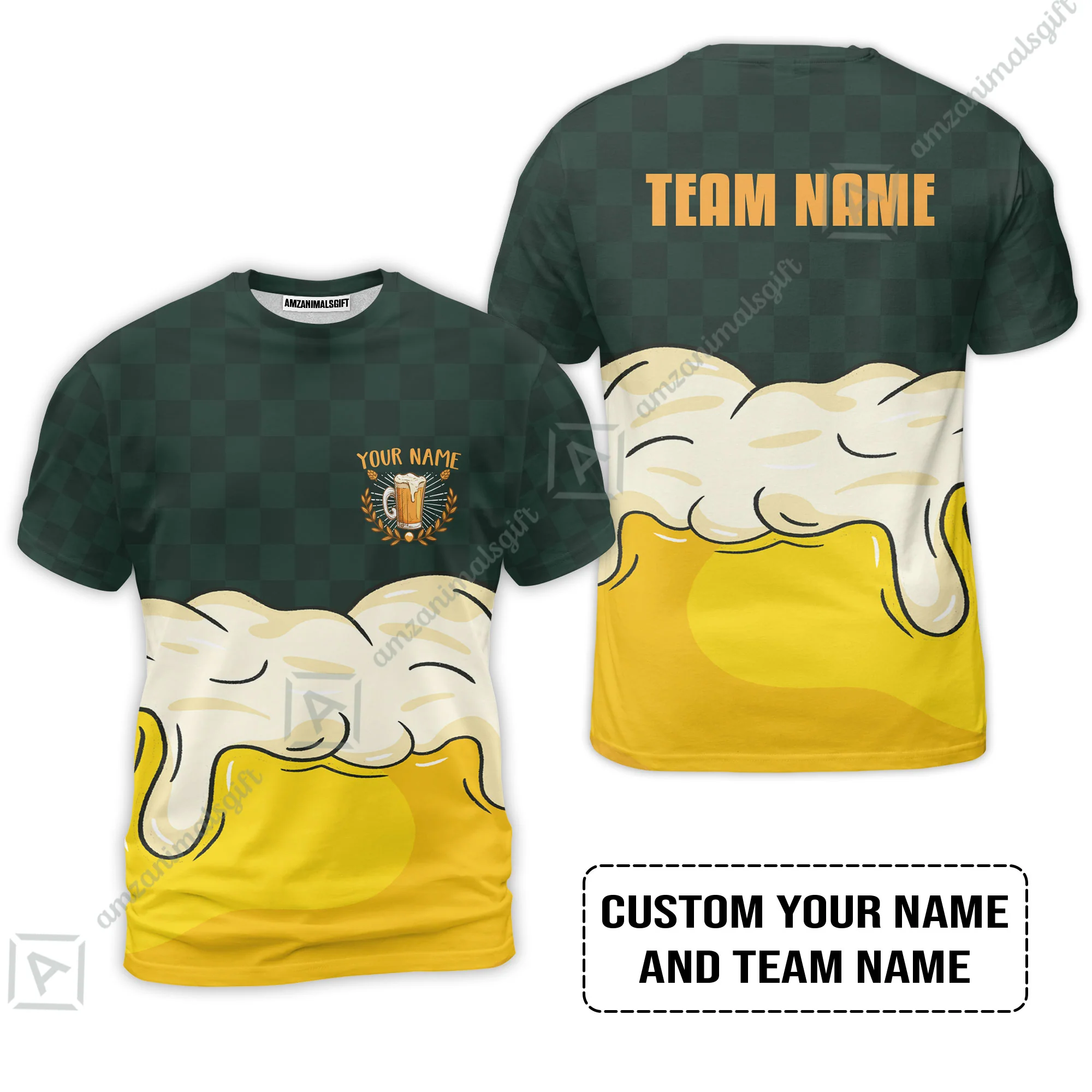 Custom Irish Green Yellow Beer Pattern Design Oktoberfest Beer Festival Performance Baseball Jersey - Image 3
