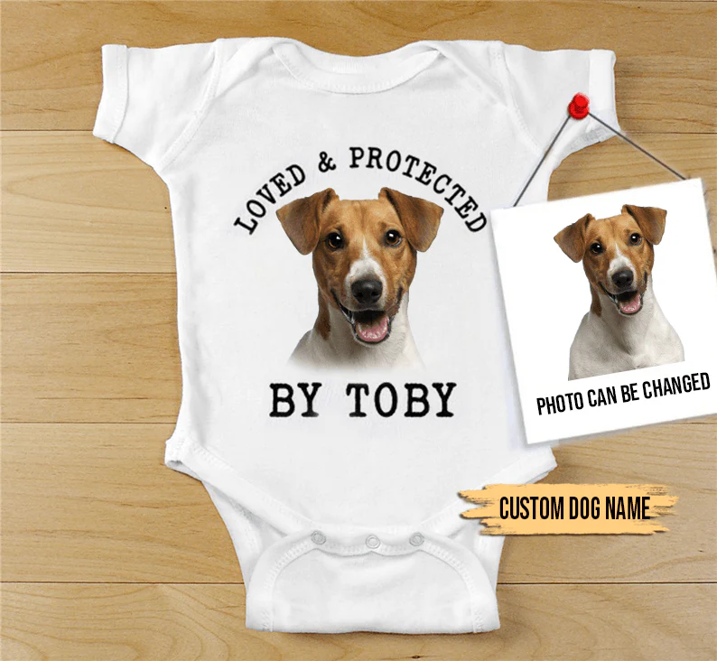 Custom Jack Russell Baby Onesies, Loved & Protected By Custom Dog Newborn Onesies, Personalized Onesies - Perfect Gift For Baby, Baby Gift Onesie