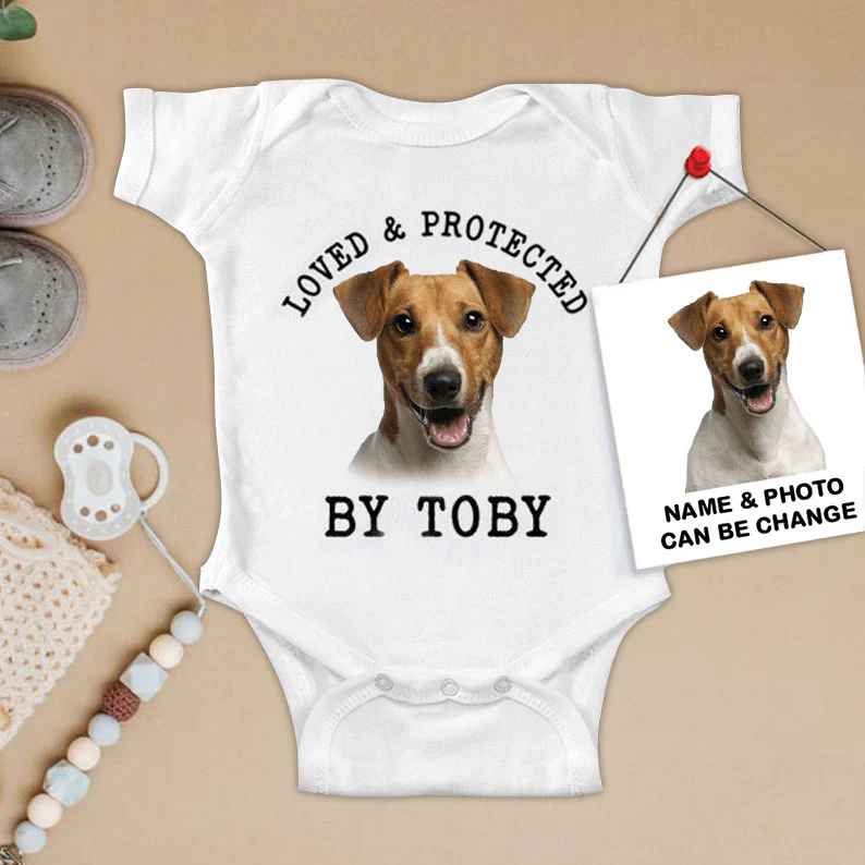 Custom Jack Russell Baby Onesies, Loved & Protected By Custom Dog Newborn Onesies, Personalized Onesies - Perfect Gift For Baby, Baby Gift Onesie - Image 2