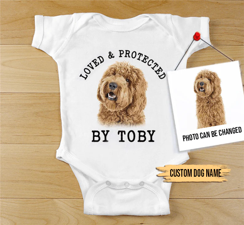Custom Labradoodle Baby Onesies, Loved & Protected By Custom Dog Newborn Onesies, Personalized Onesies - Perfect Gift For Baby, Baby Gift Onesie