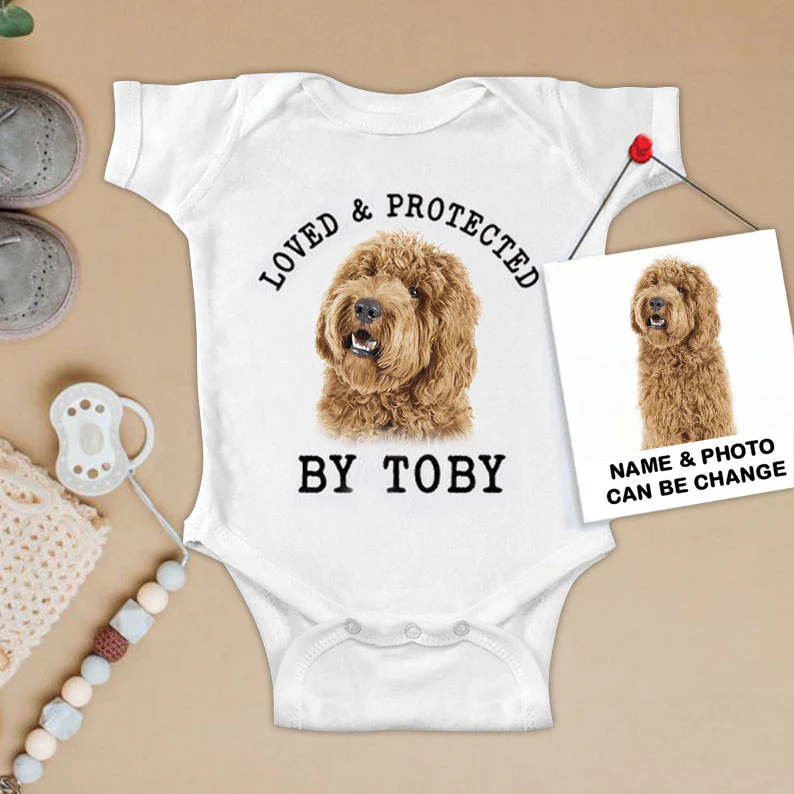 Custom Labradoodle Baby Onesies, Loved & Protected By Custom Dog Newborn Onesies, Personalized Onesies - Perfect Gift For Baby, Baby Gift Onesie - Image 2