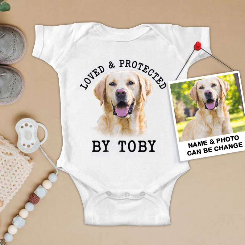 Custom Labrador Retriever Baby Onesies, Loved & Protected By Custom Dog Newborn Onesies, Personalized Onesies - Perfect Gift For Baby, Baby Gift Onesie - Image 2