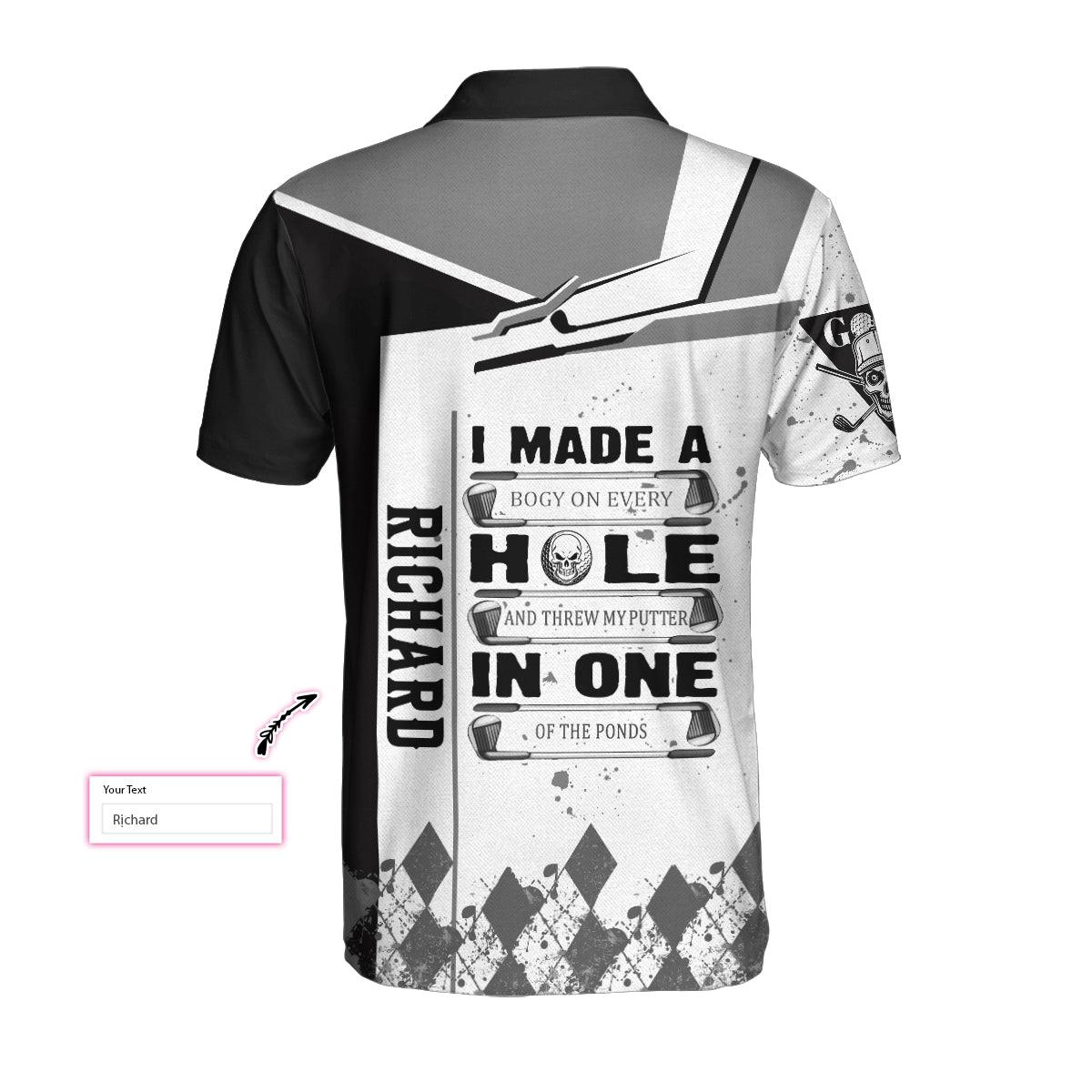Custom Men Golf Polo Shirt - Personalized Golf Gift, I Made A Hole In One Golf Custom Polo Shirt, Black And White Skull Golf Shirt For Men, Golfers - Image 3