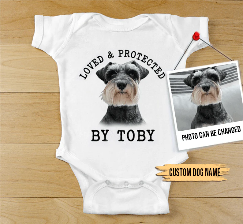 Custom Miniature Schnauzer Baby Onesies, Loved & Protected By Custom Dog Newborn Onesies, Personalized Onesies - Perfect Gift For Baby, Baby Gift Onesie