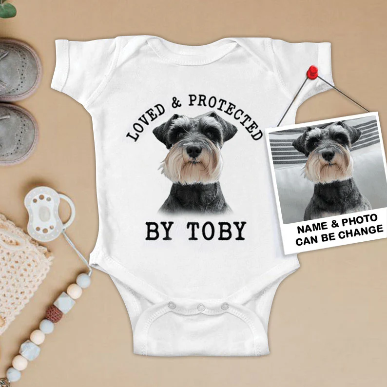 Custom Miniature Schnauzer Baby Onesies, Loved & Protected By Custom Dog Newborn Onesies, Personalized Onesies - Perfect Gift For Baby, Baby Gift Onesie - Image 2