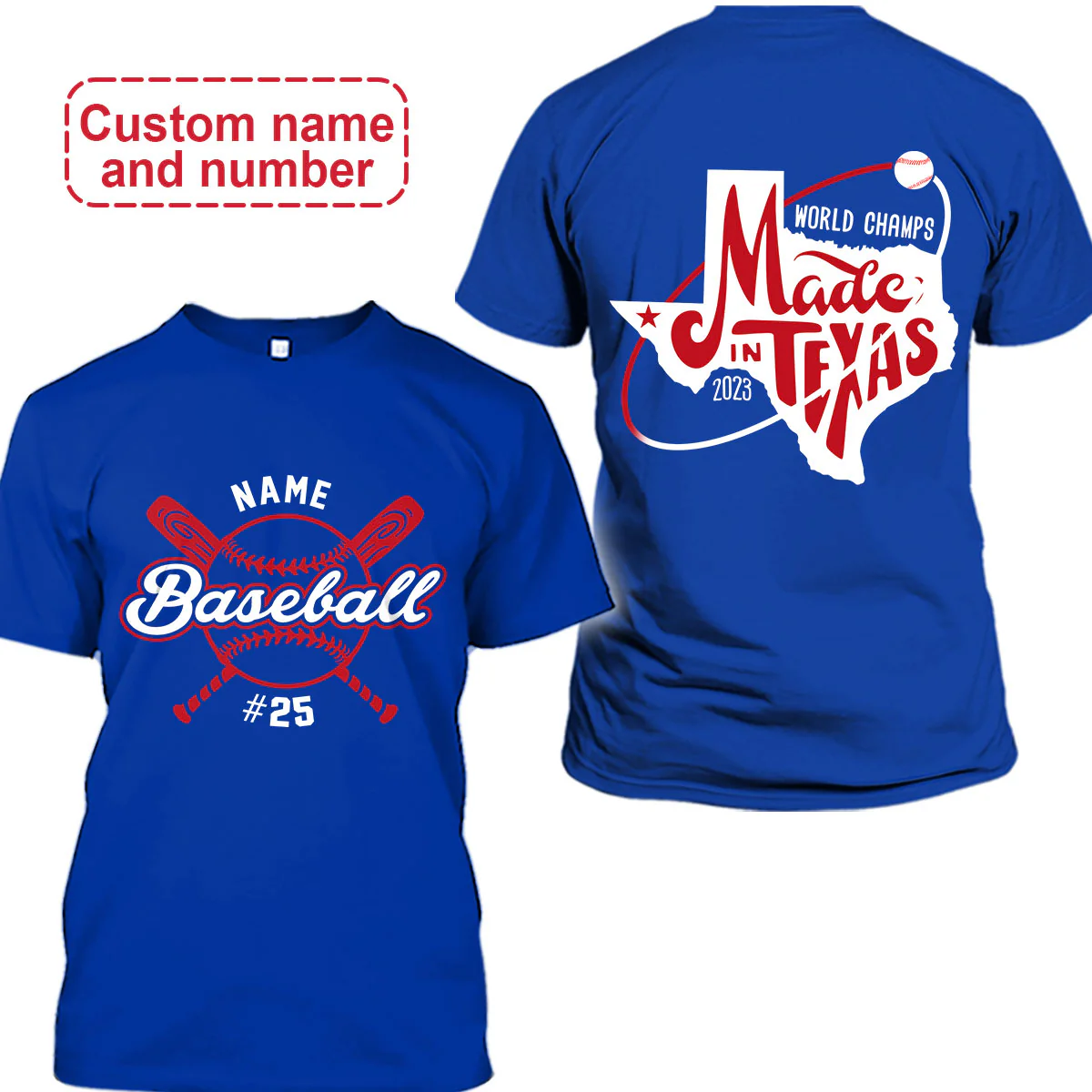 Custom Name and Number Texas Baseball Champs T-Shirts, Texas Baseball 2023 World Champs T-Shirts, Perfect Outfit For Texas Baseball Lovers - Image 4