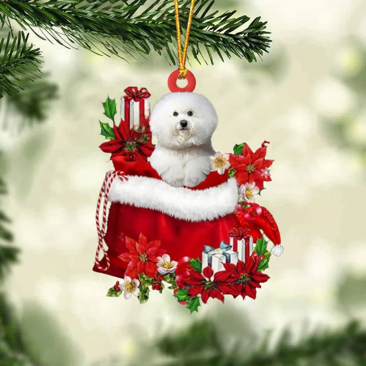 Custom Name Bichon Frise In Red Gift Bag Acrylic Christmas Ornament, Customized Christmas Gift For Dog Lovers, Dog Mom - Image 2