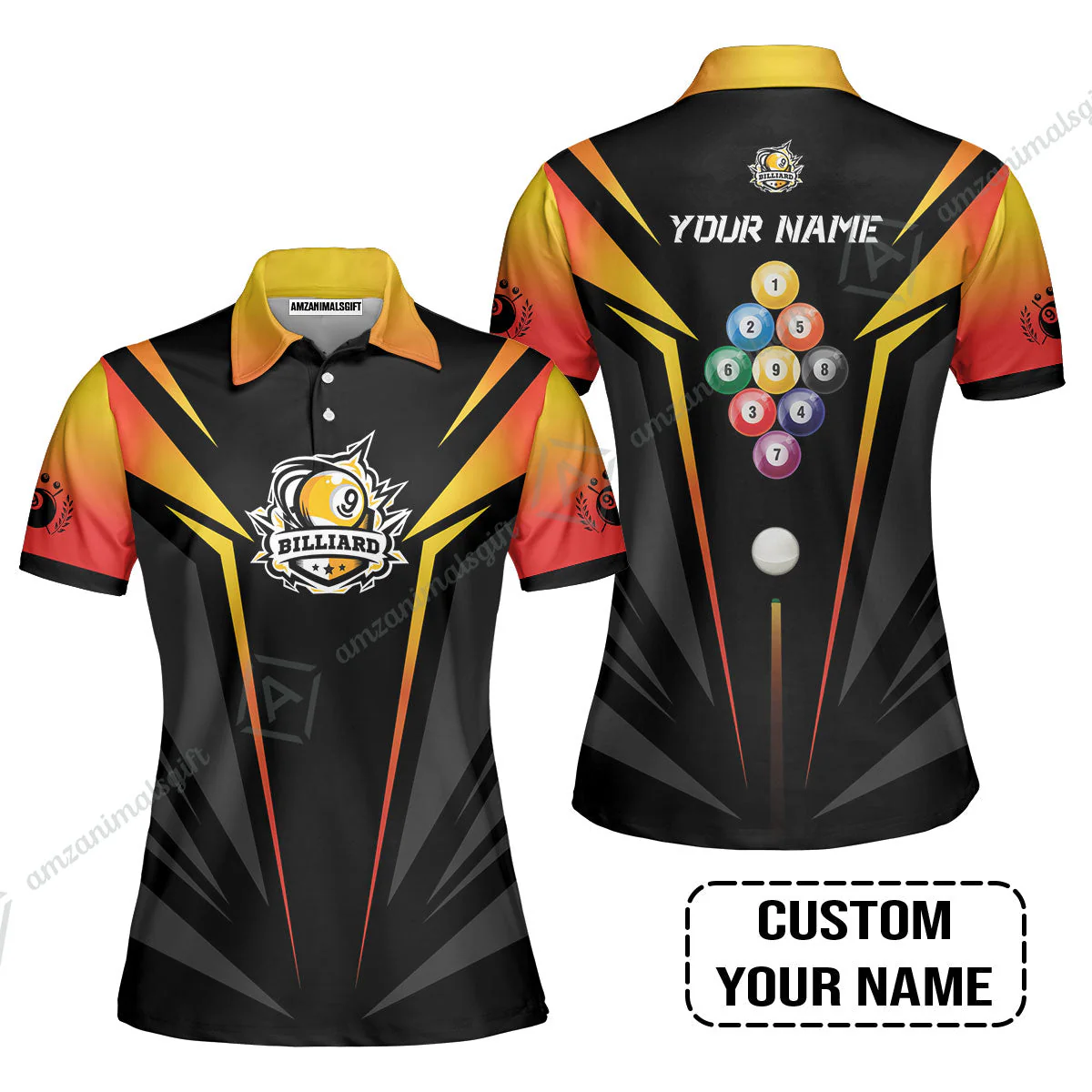 Custom Name Billiard Hawaiian Shirt, Nine-Ball In Orange Personalized 8 Ball Pool Billiards Hawaiian Shirt - Image 3