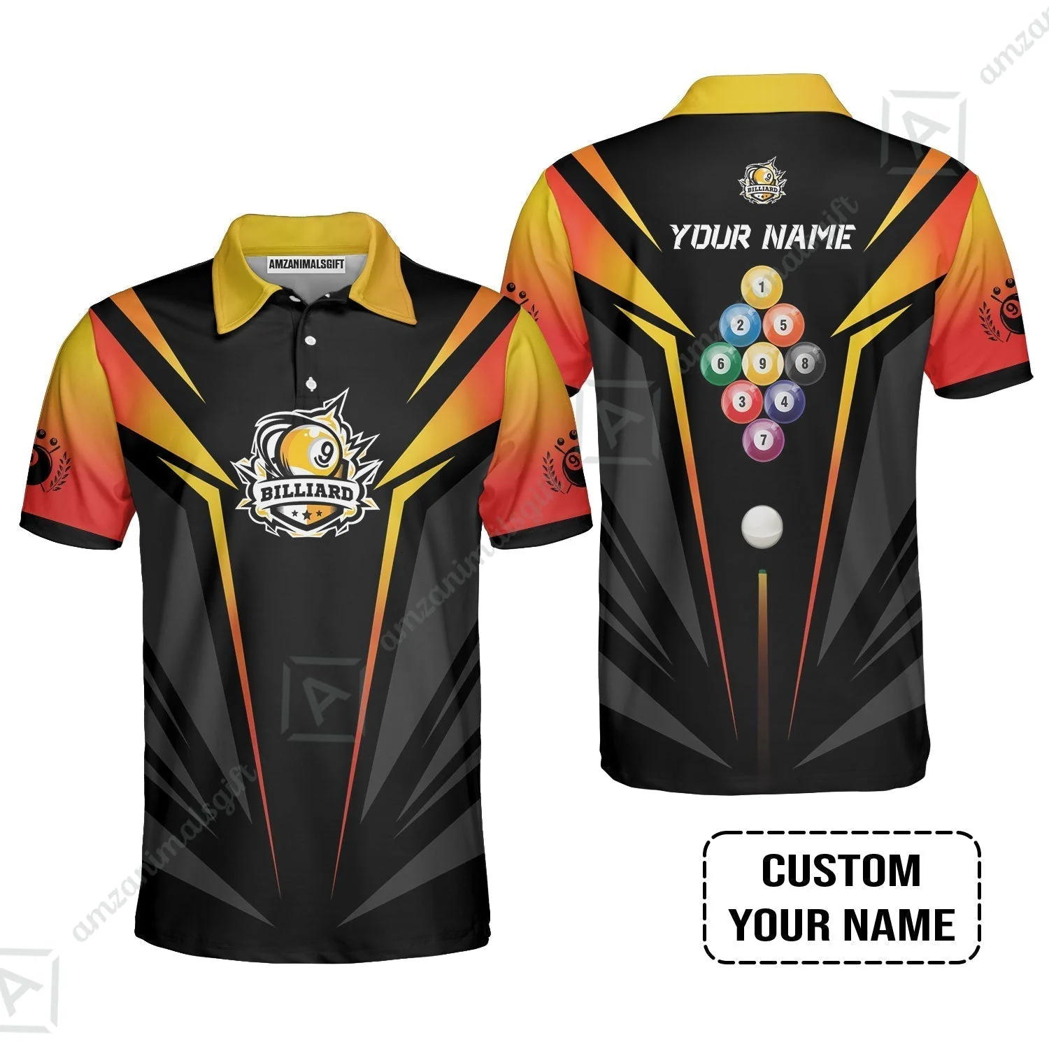 Custom Name Billiard Hawaiian Shirt, Nine-Ball In Orange Personalized 8 Ball Pool Billiards Hawaiian Shirt - Image 6