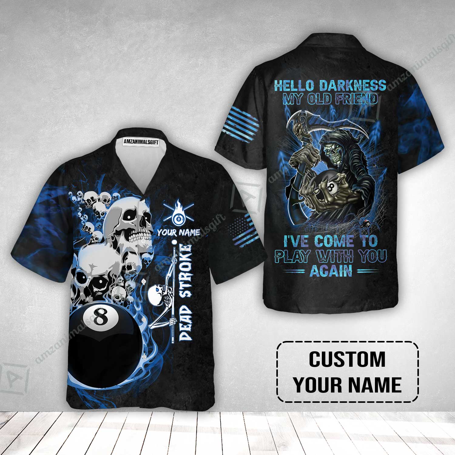 Custom Name Billiard Hawaiian Shirt, Personalized Blue Galaxy 8 Ball Pool Billiards, Hello Darkness My Old Friend Long Hawaiian Shirt For Billiards Lovers - Image 2