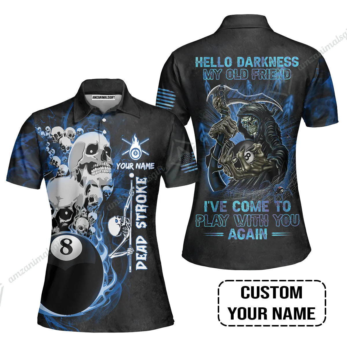 Custom Name Billiard Hawaiian Shirt, Personalized Blue Galaxy 8 Ball Pool Billiards, Hello Darkness My Old Friend Long Hawaiian Shirt For Billiards Lovers - Image 3