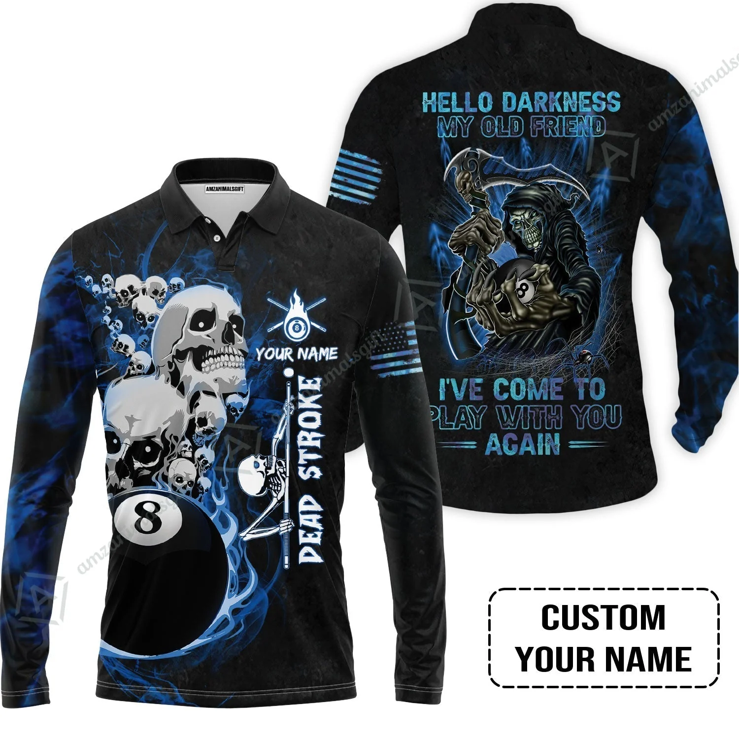 Custom Name Billiard Hawaiian Shirt, Personalized Blue Galaxy 8 Ball Pool Billiards, Hello Darkness My Old Friend Long Hawaiian Shirt For Billiards Lovers - Image 5