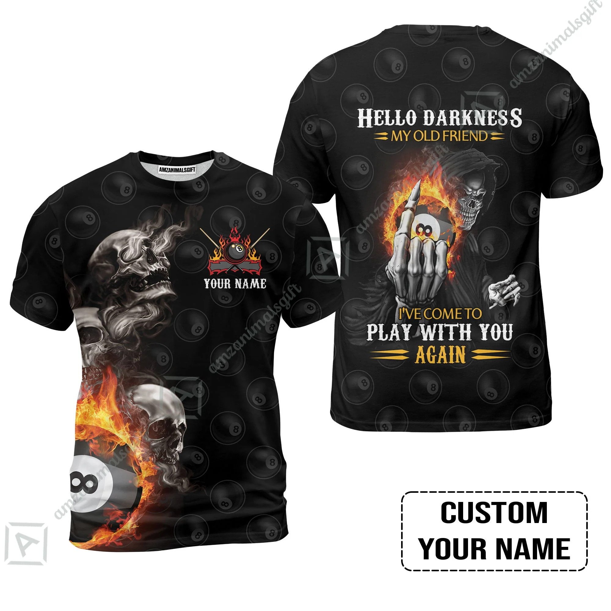 Custom Name Billiard Long Polo Shirt, Personalized Skull Reaper 8 Ball Pool Billiards, Hello Darkness My Old Friend Long Polo Shirt - Image 7