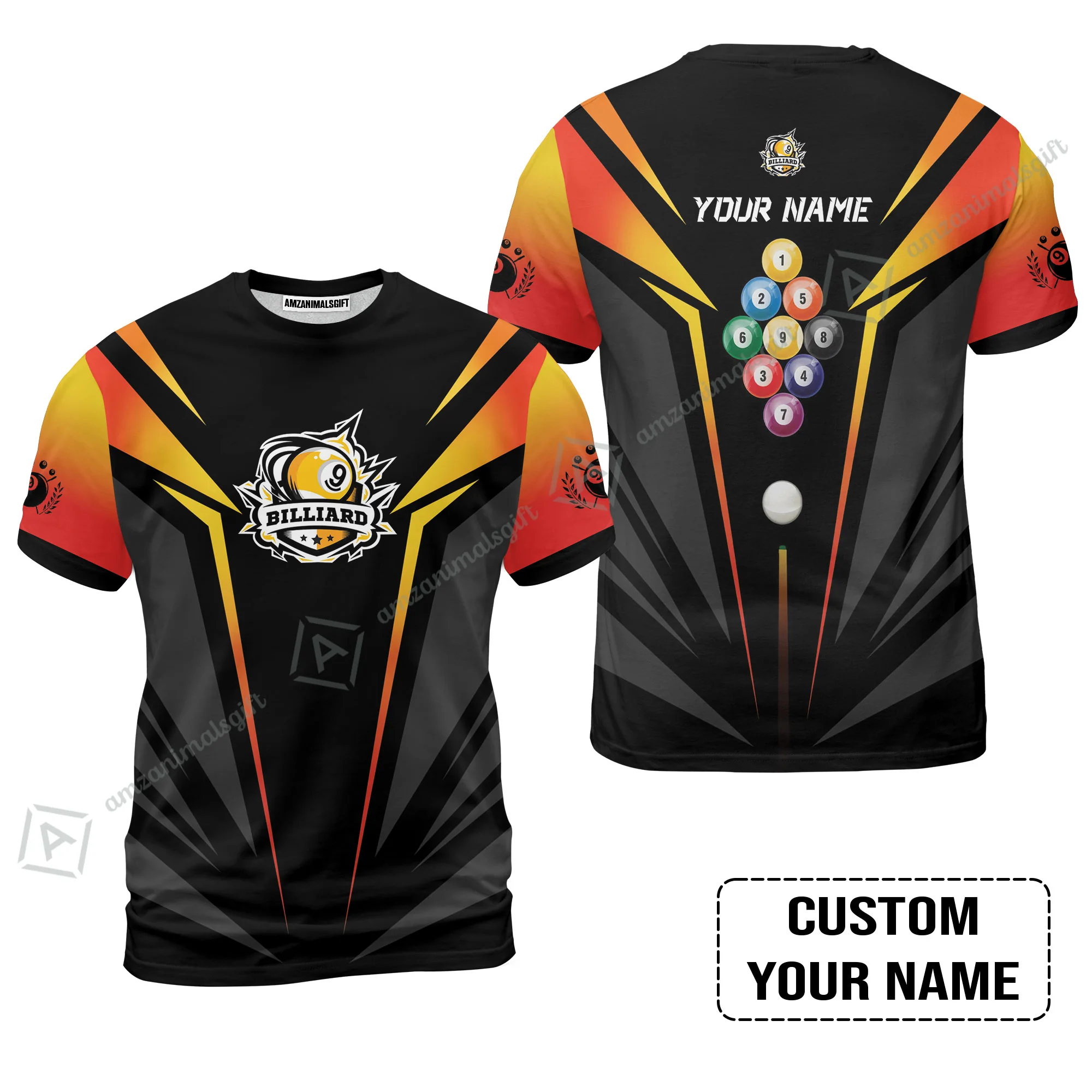 Custom Name Billiard Men Polo Shirt, Nine-Ball In Orange Personalized 8 Ball Pool Billiards Polo Shirts - Image 7