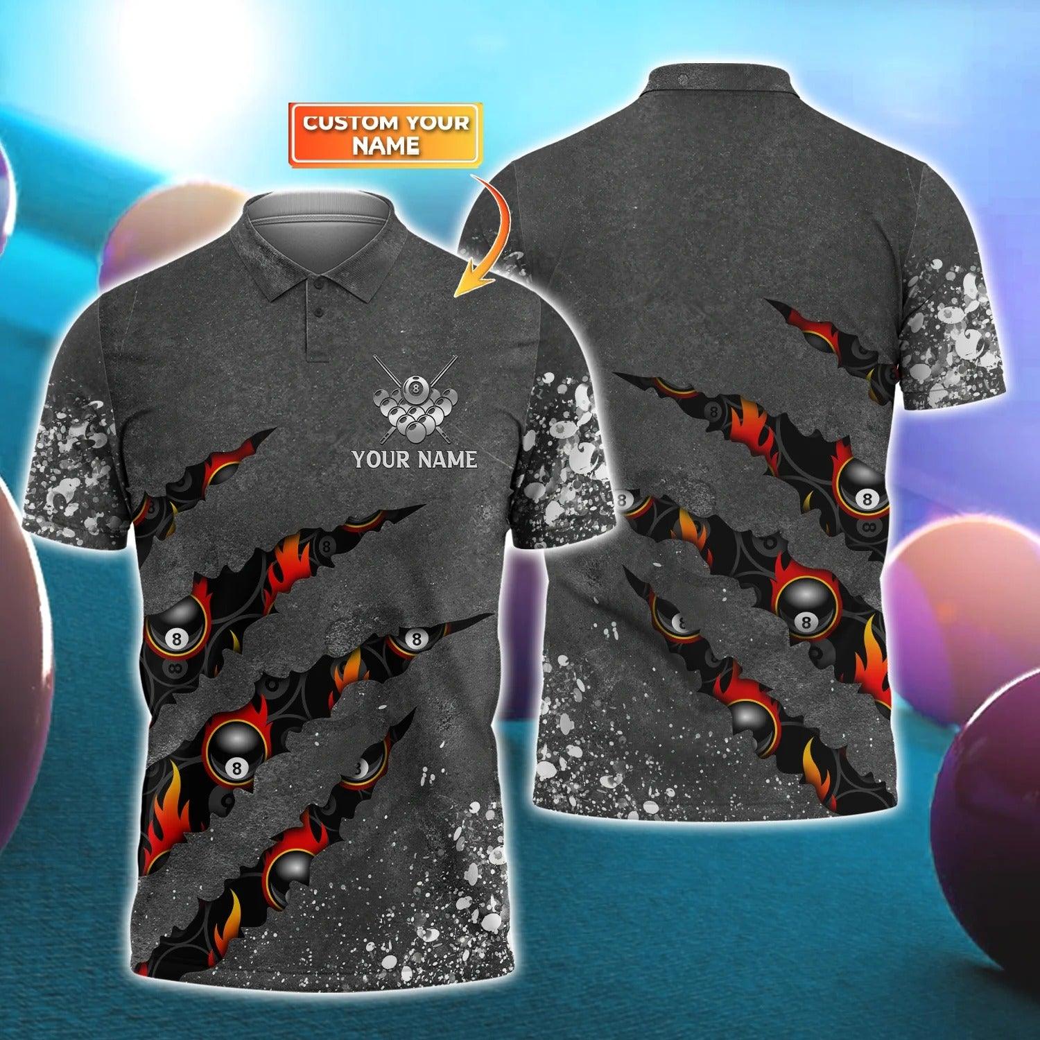 Custom Name Billiard Men Polo Shirt, Personalized Paint Splash 8 Ball Pool Billiards Polo Shirts, Perfect Gift For Billiard Lovers, Billiard Players