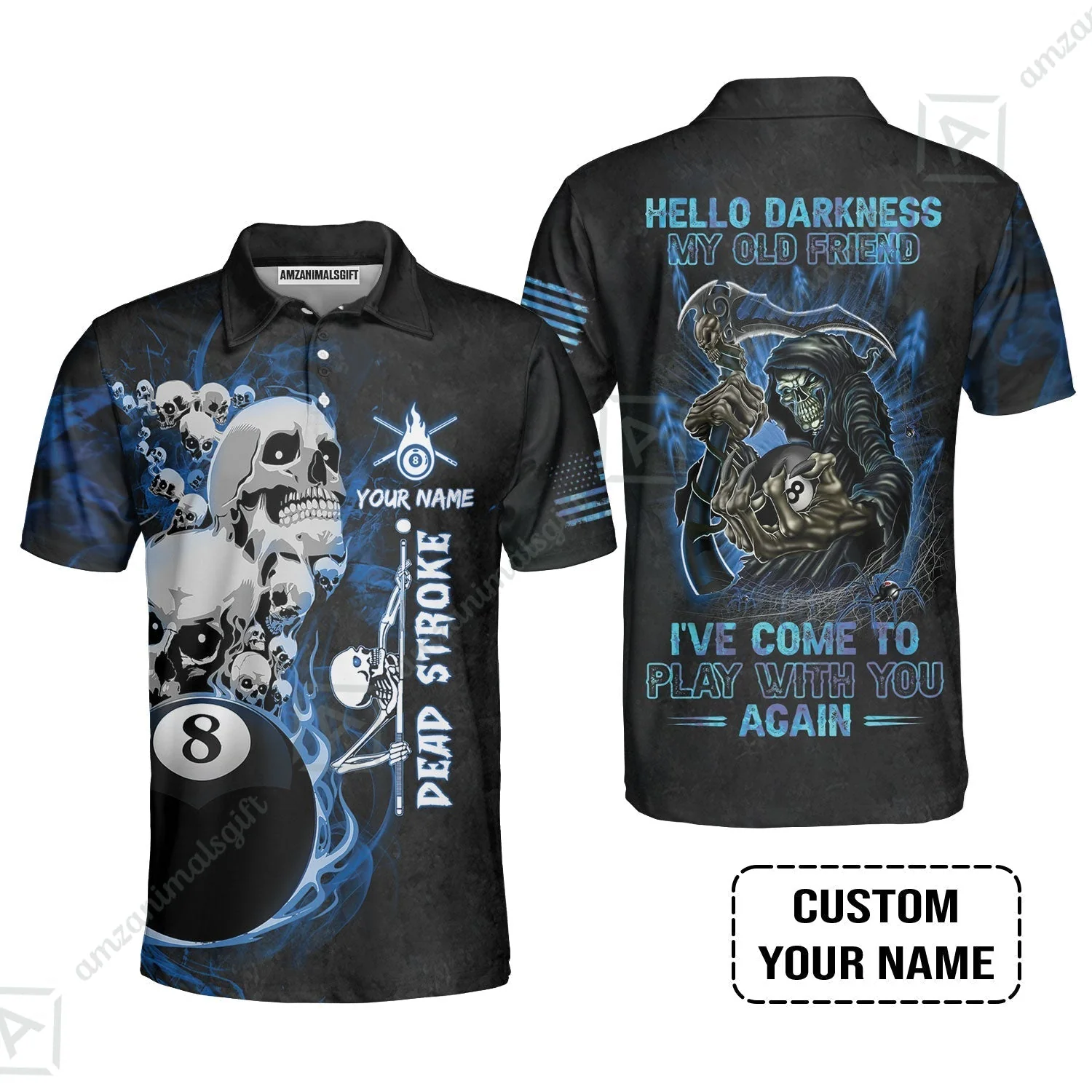 Custom Name Billiard Women Polo Shirt, Personalized Blue Galaxy 8 Ball Pool Billiards, Hello Darkness My Old Friend Long Women Polo Shirt For Billiards Lovers - Image 5