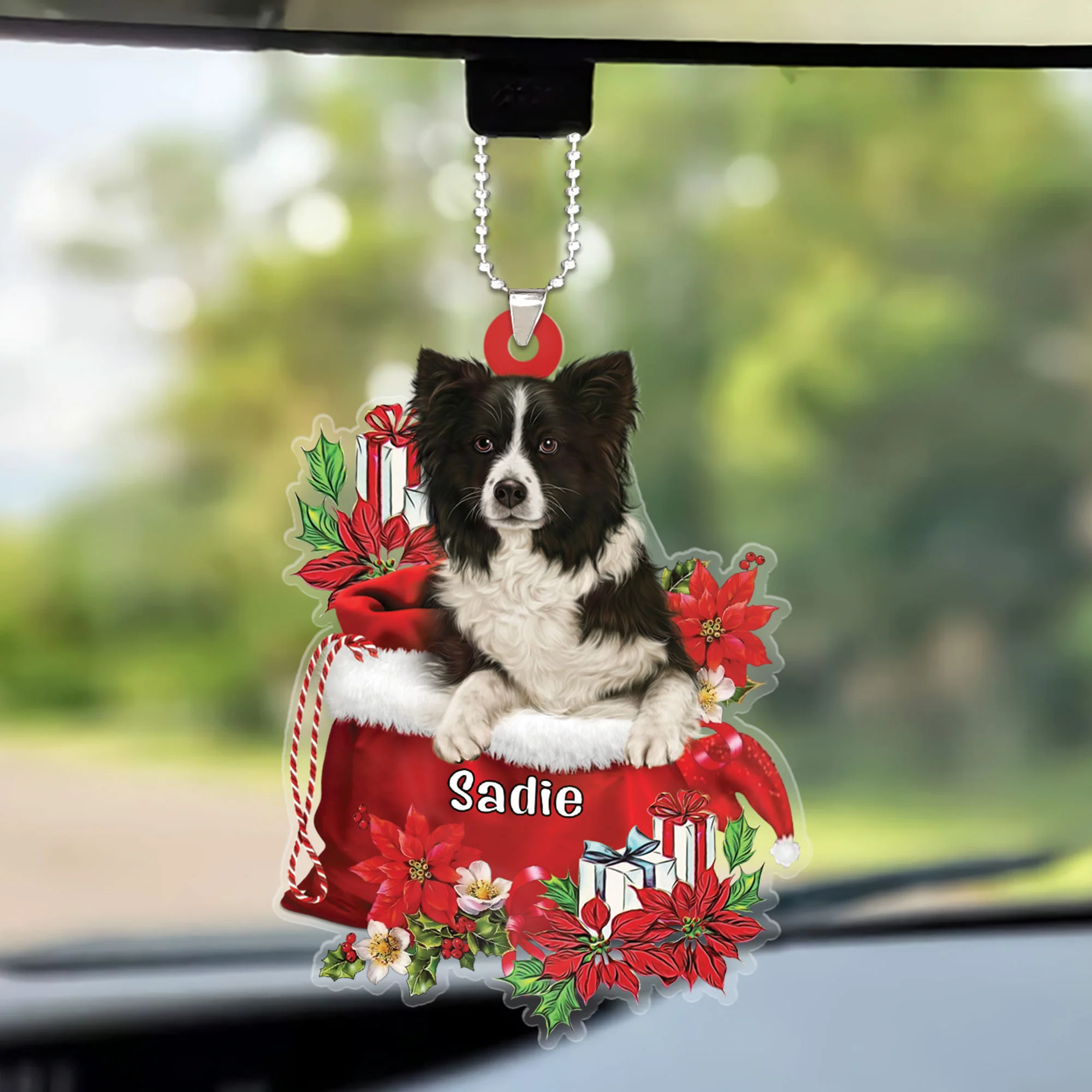 Custom Name Border Collie In Red Gift Bag Acrylic Christmas Ornament, Customized Christmas Gift For Dog Lovers, Dog Mom - Image 3