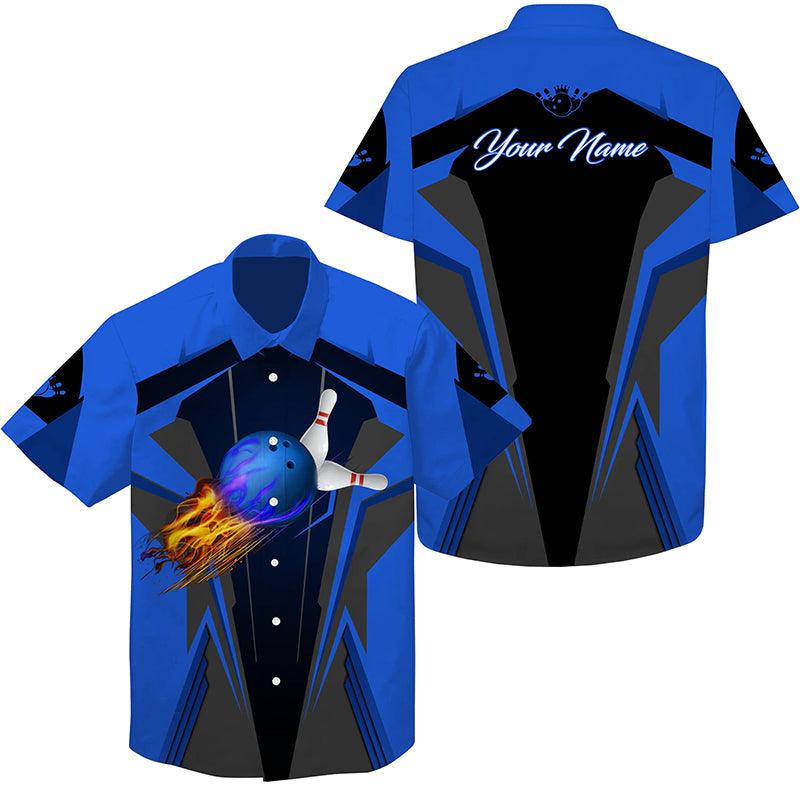 Custom Name Bowling Hawaiian Shirt, Personalized Flame Bowling Ball and Pins Aloha Shirt For Men & Women - Gift For Bowling Lovers, Bowlers
