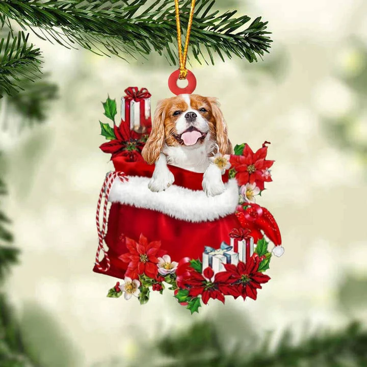 Custom Name Cavalier King Charles Spaniel In Red Gift Bag Christmas Car Ornament, Customized Christmas Gift For Dog Lovers, Dog Mom - Image 4