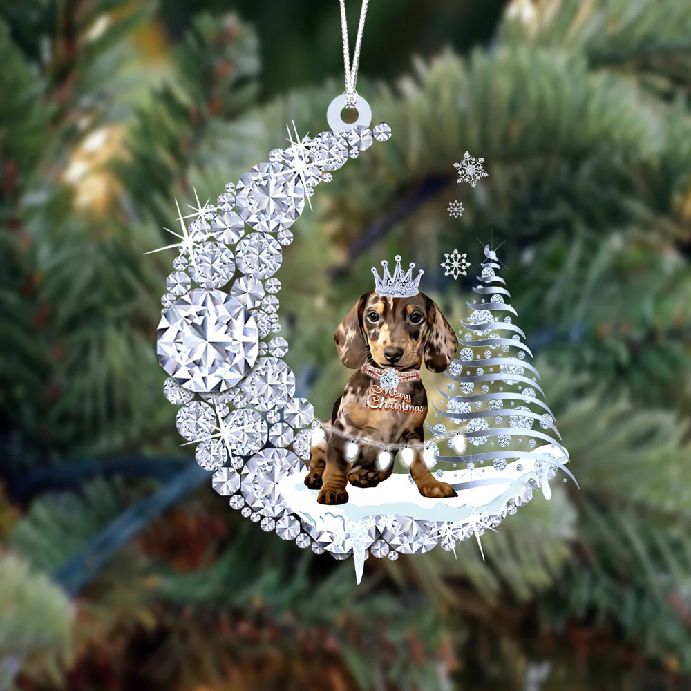Custom Name Dachshund Diamond Moon Merry Christmas Mica Ornament - Best Gift For Dog Lovers, Dog Owners - Image 3
