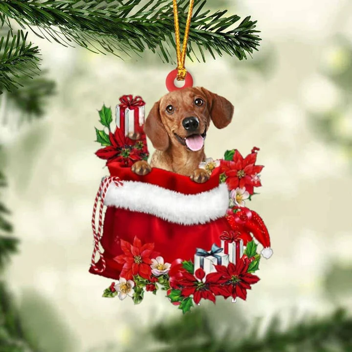 Custom Name Dachshund In Red Gift Bag Acrylic Christmas Ornament, Customized Christmas Gift For Dog Lovers, Dog Mom - Image 4